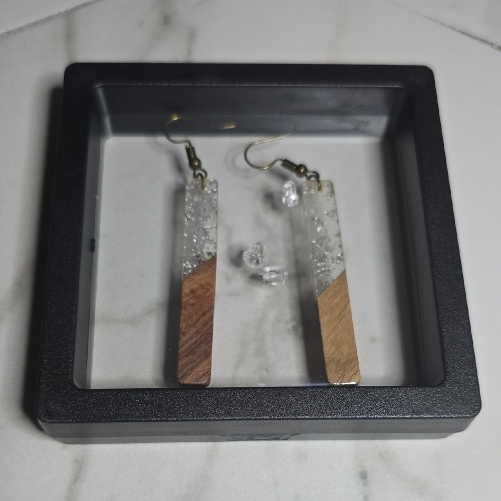 Elegant Wooden and Resin Drop Earrings